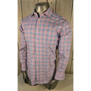 David Donahue Plaid Check Button Front Dress Shirt Long Sleeve Mens XL